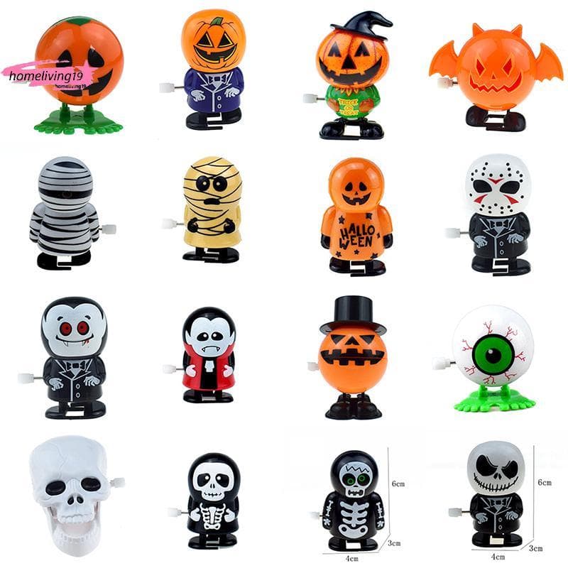 HOM Retro Clowork Acabar Metal Andando Pulando Halloween Abóbora Saltar Fantasma Morcego Robô Brinquedos Mecânicos Decor
