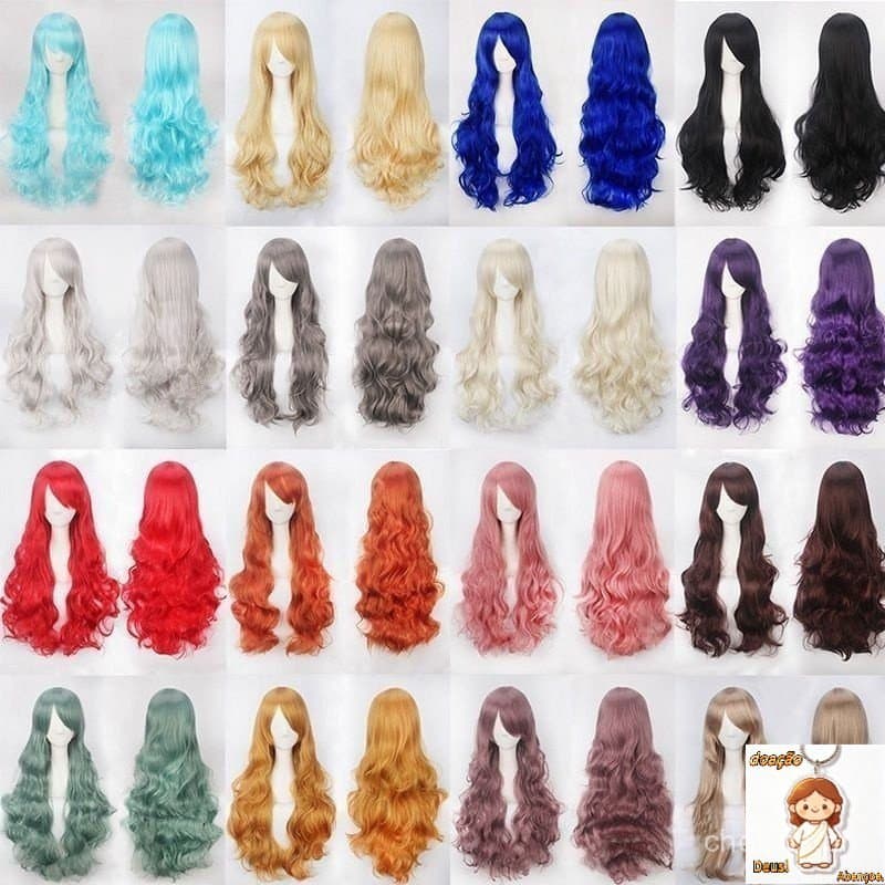 Peruca Cosplay Anime Colorida Fivela De Seda De Alta Temperatura 80CM Cabelo Longo Encaracolado 8RAI