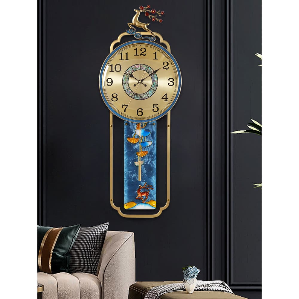 Hanshi novo relógio de parede chinês sala estar casa decoração bronze cabeça veado relógio luz luxo criativo HP2055