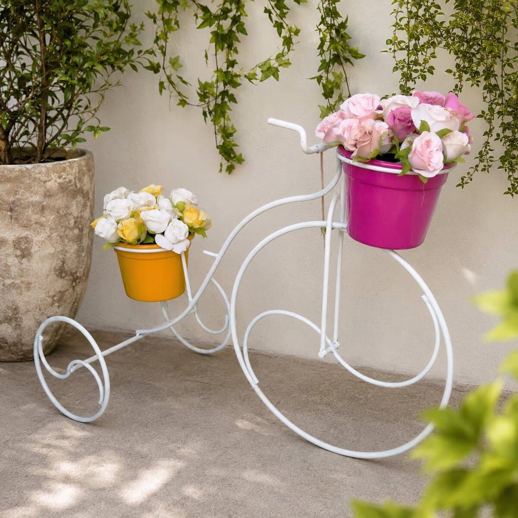 Suporte Plantas Bicicleta 47x20 Branca 2 Vasos Jardim