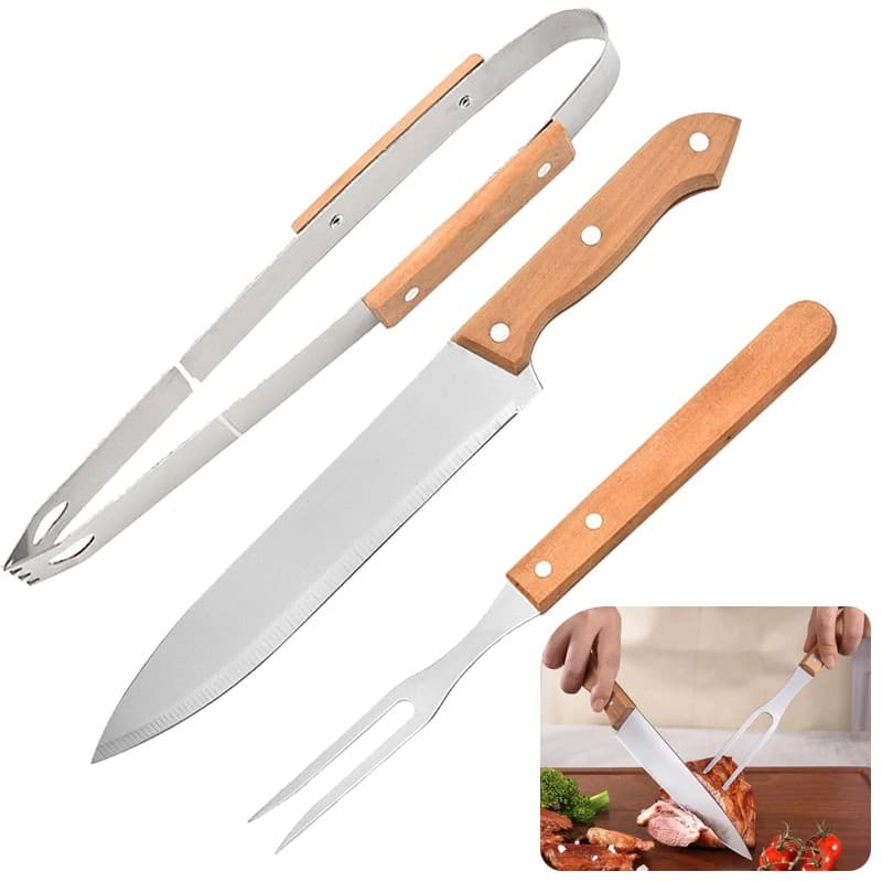 Kit de Churrasco Conjunto de 2 E 3 Peças Aço Inox Com Estojo Kit Churrasqueiro PresenteávelWJ-050