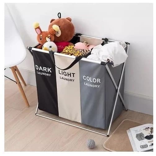 Cesto Roupas Sujas 3 Compartimentos Organiza Lavanderia Separador Roupa Colorida Clara Escura Saco