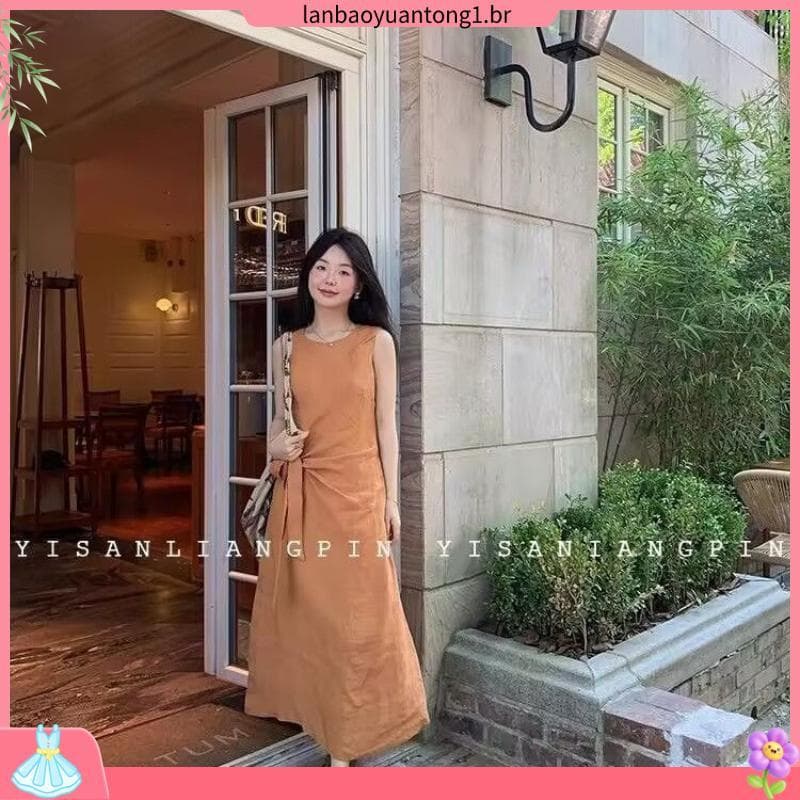 Luz de luxo qualidade verão novo estilo atado vestido de cintura estreita feminino elegante Tempera