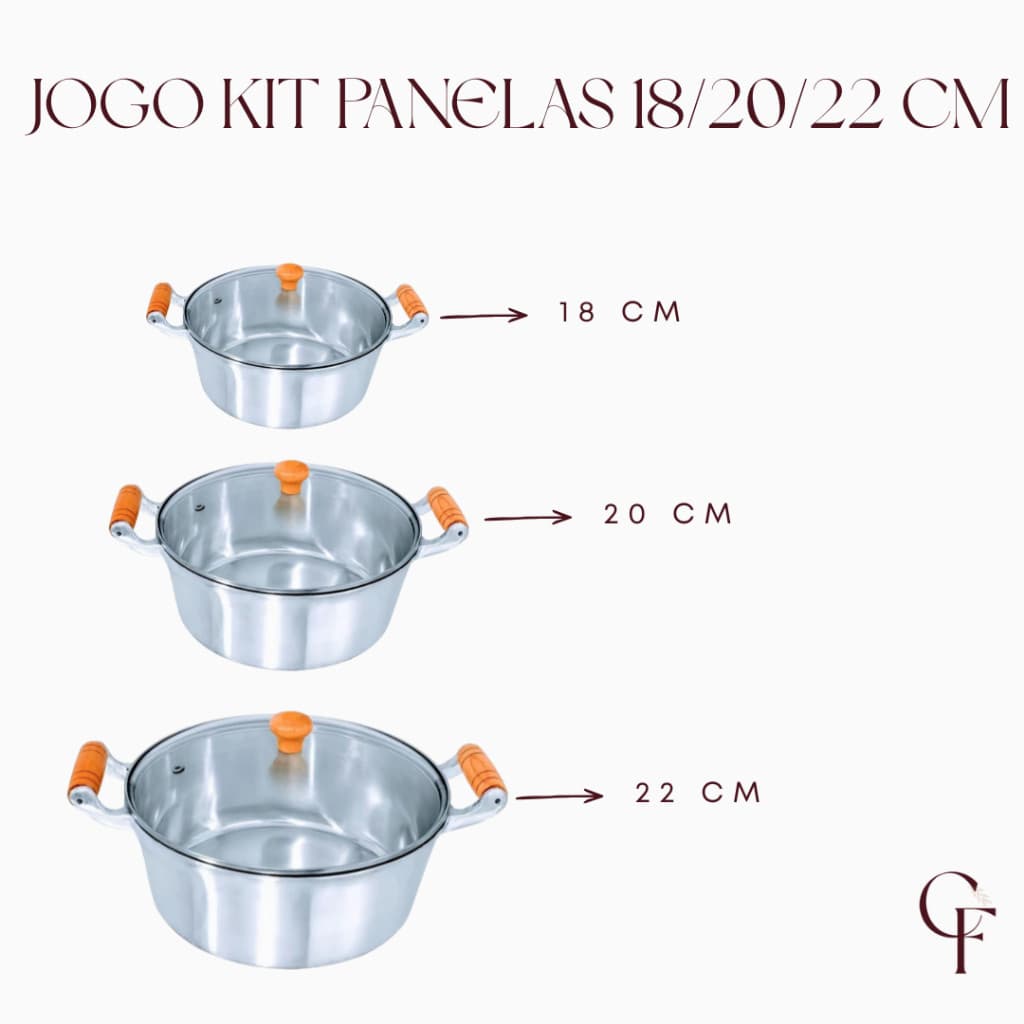 Jogo Kit Panelas 18/20/22 cm Aluminio Batido Caçarola 3 Peças Com Tampas