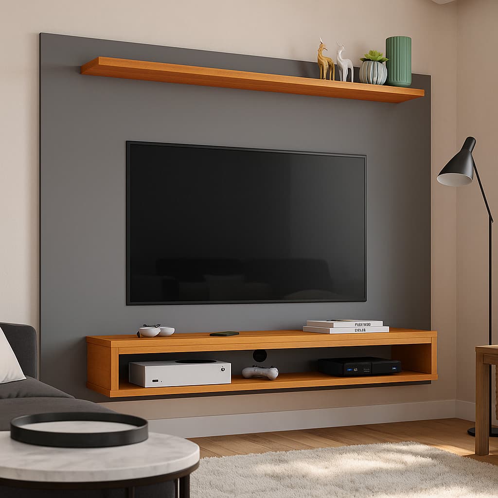 QUEIMA DE ESTOQUE! Painel Ripado TVs Até 60 Polegadas Prateleira e Nicho Ideal Para Sala Quarto Moderno Simples Elegante