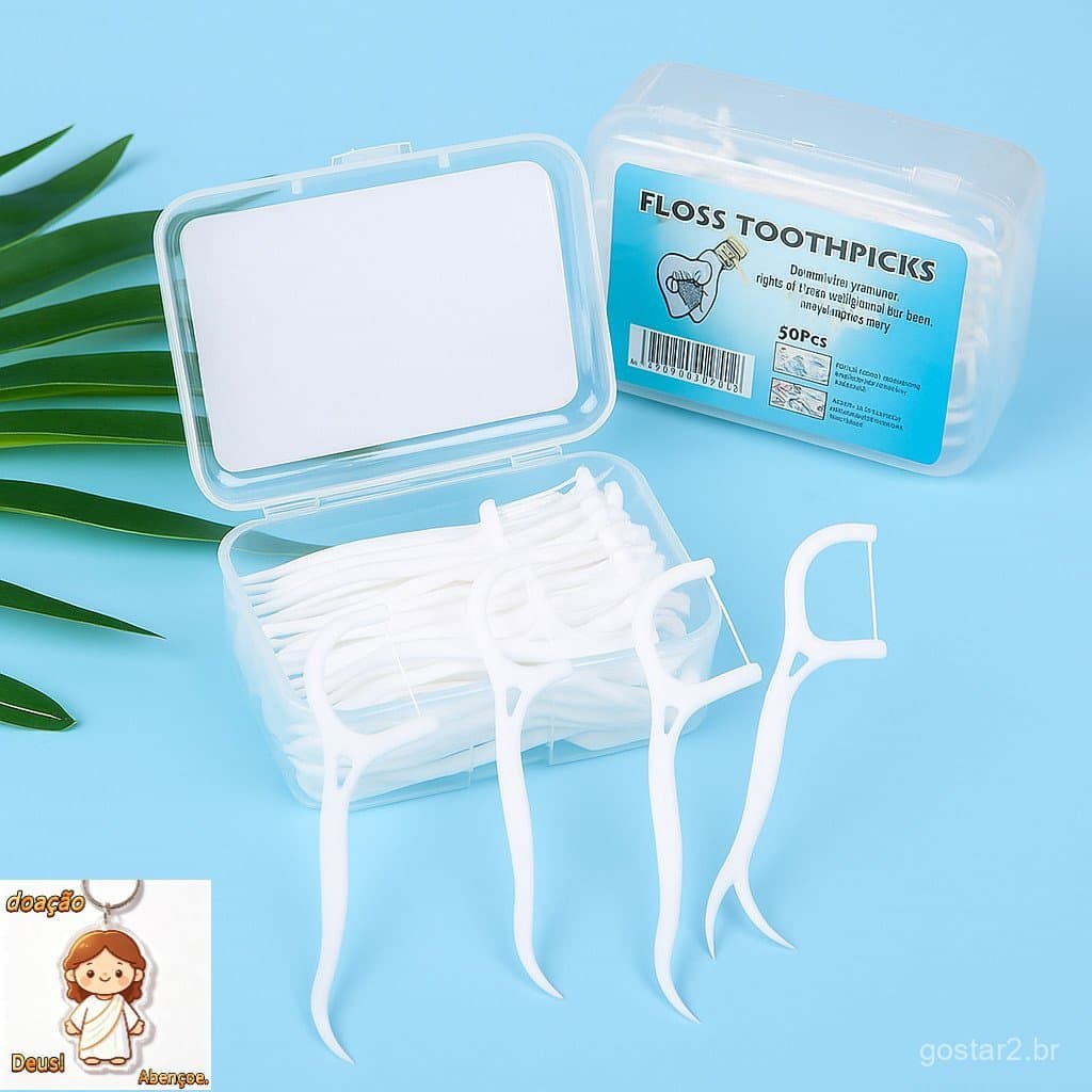 Kit 50 Pçs Fio Dental Palito Dental Portátil Limpeza Dentes Higiene Bucal Cuidados Orais