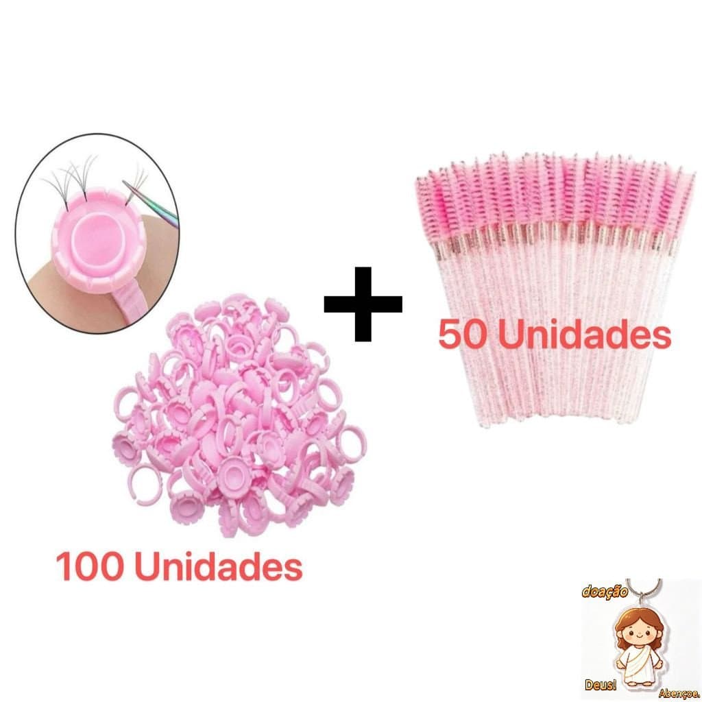 Kit Para Extensão de Cílios Completo com 50 Escovinhas+ 100 Anel de Batoque