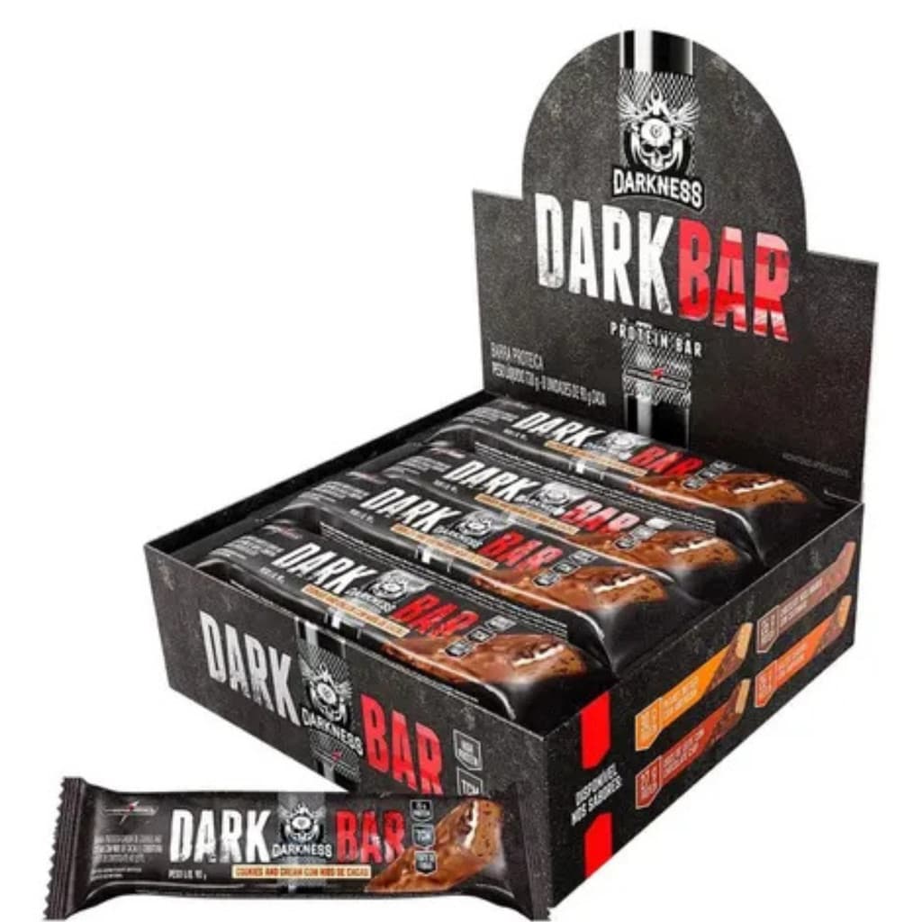 Barra De Proteína Dark Bar Sabor Cookies e Crean Nibs de Cacau Com 8 Unidades Darkness