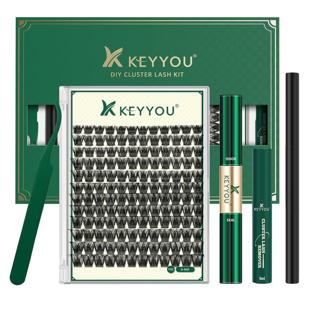 Kit de Cílios Postiços KEYYOU 144 peças, Cílios em Cluster de Volume Espesso Curvatura D, Kit de Extensão de Cílios com
