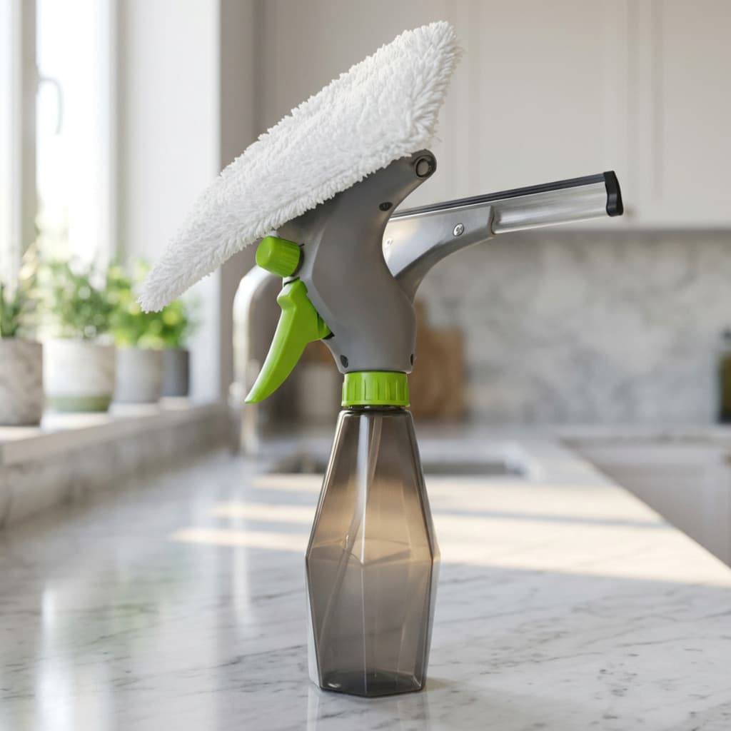 Kit Mop Spray Limpa Vidros 3 em 1 Rodo Pano Microfibra 230ml Esfregão Rodo com Pulverizador Lava Seca Vidros e Espelhos