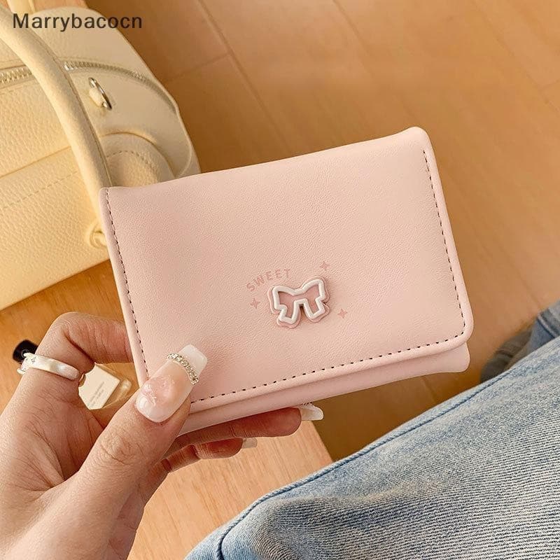 Carteira curta feminina com laço, estilo coreano, elegante e casual, porta-moedas e porta-cartões, pagamento na entre