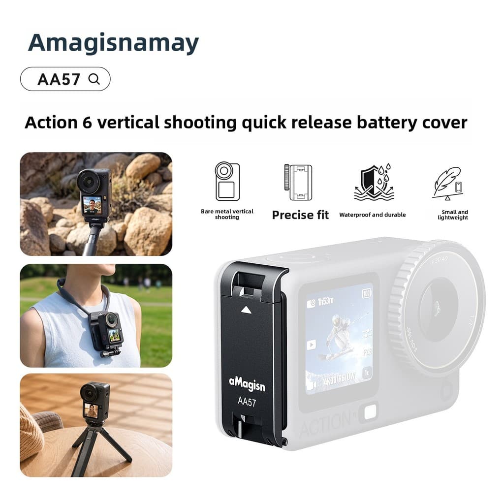 Pronta Entrega |   Capa de Bateria para Filmagem Vertical aMagisn Action 6 |   Acessório Protetor de Montagem Rápida par
