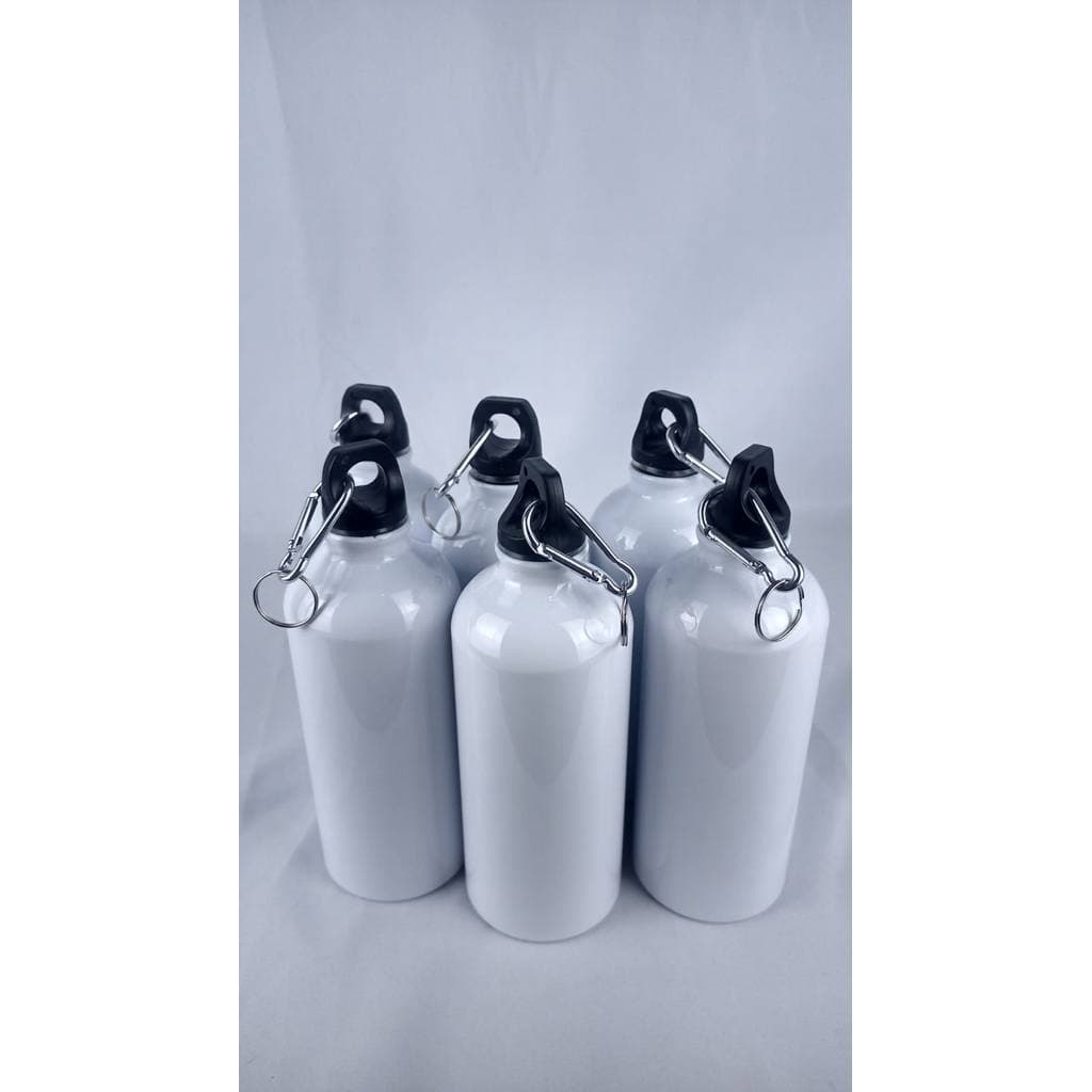 Squeeze Branco Alumínio 600ml Kit 6 Unidades Com Mosquetão Para Academia Escola Bike Sublimação Atacado