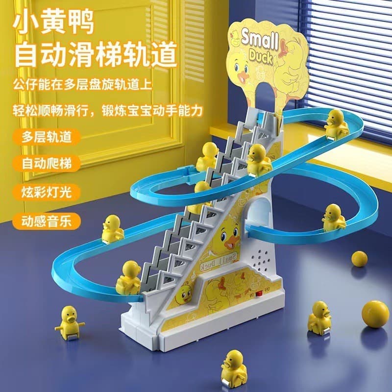 Pato pequeno subindo escadas pequeno pato amarelo escadas Slides faixas elétricas crianças brinquedos