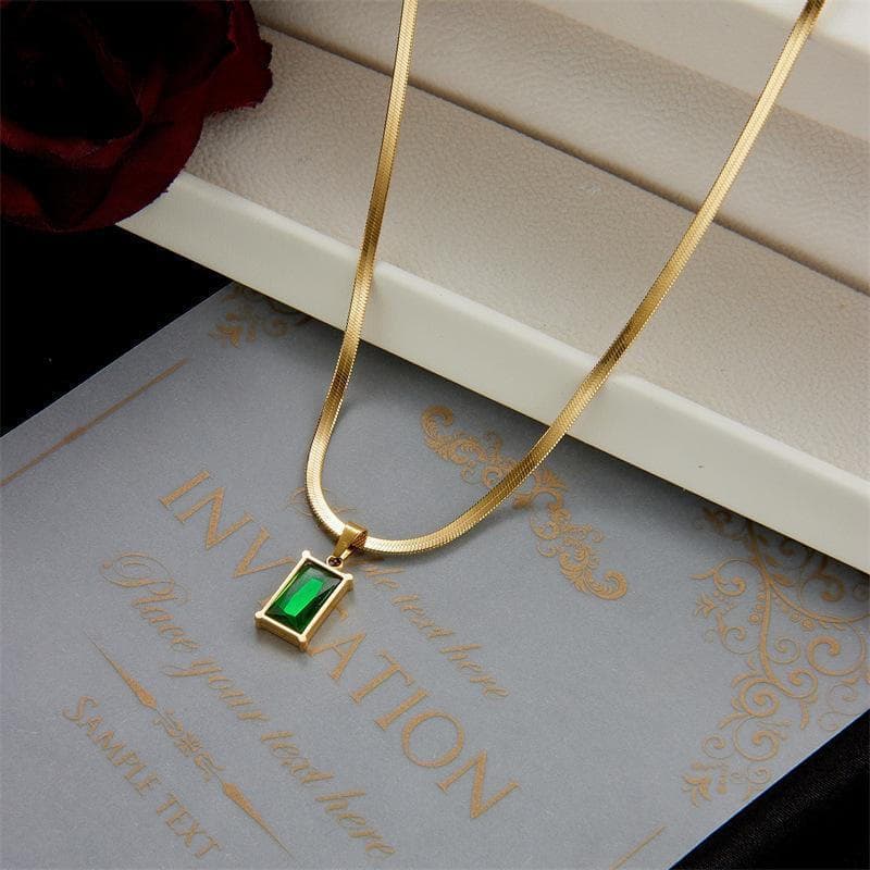 Rightrous 1 Conjunto de Colar e Brincos de Aço Inoxidável com Pingente de Zircônia Verde Retangular para Mulheres, Moda