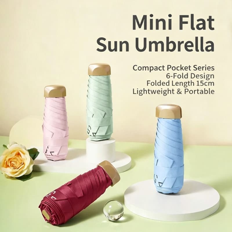 Mini plano 50% dobrável guarda-sol portátil bolso guarda-sol vinil protetor solar dupla utilização sol Umbr