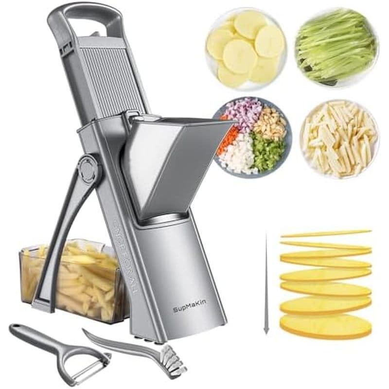 SupMaKin Upgrade Safe Mandoline Slicer Plus , Picador De Legumes , Fatiador De Batata , Cortador De Alimentos Cebola Fri