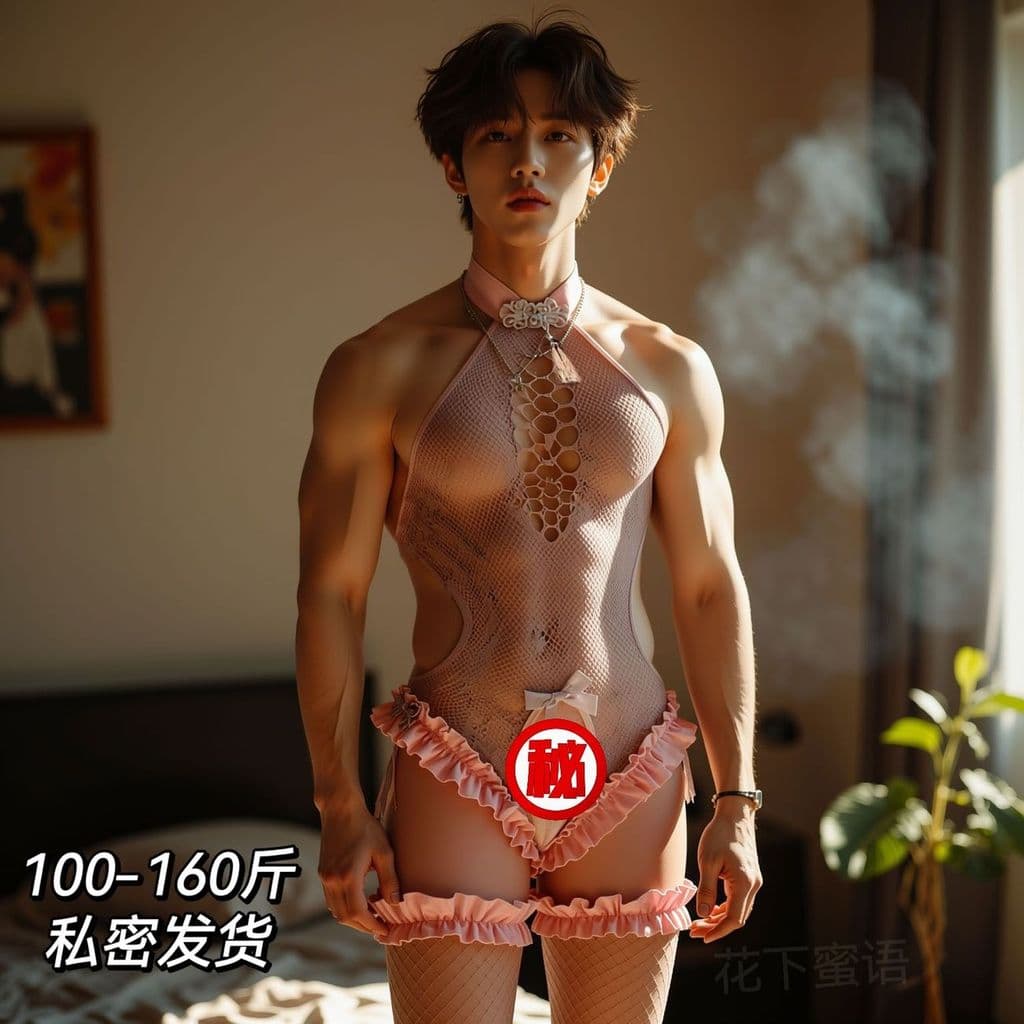 2026 novo estilo borla oco rosa Net roupas transparentes estilo fino virilha aberta livre roupa interior masculina202608