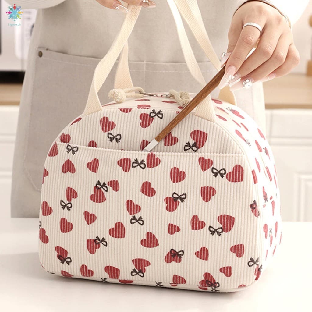Lancheira Infantil De Veludo Floral-Bolsa De Lanche Isolada Portátil Para Escola