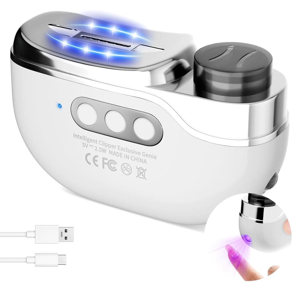 Cortador de Unhas Elétrico, 4 em 1 Recarregável, Lixa e Polidor de Unhas Elétrico de 3 Velocidades com Luz LED, Lâmpada