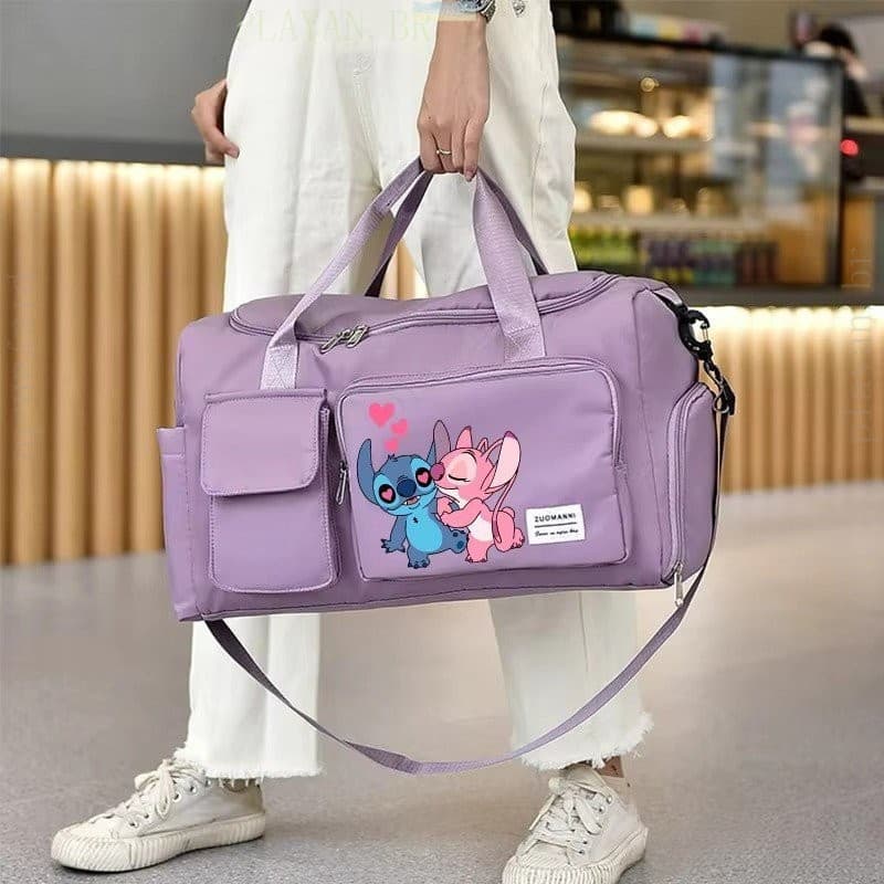 Bolsa De fitness Impressa Com Desenho Animado Stitch Compartimento Para Sapatos , Bagagem De Grande Capacidade Esportiva