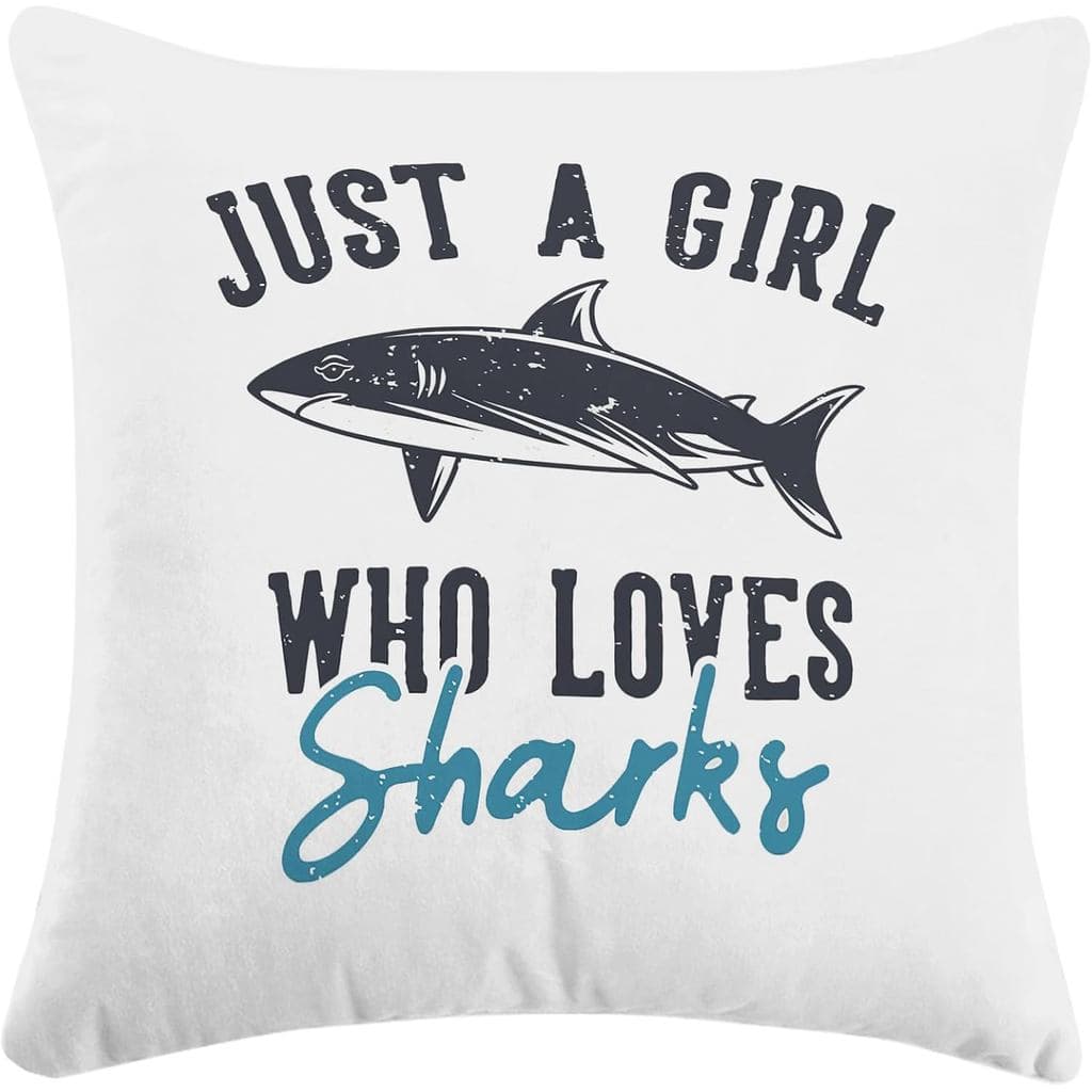 Capa de Almofada "Just A Girl Who Loves Sharks", Capa de Almofada com Tema de Vida Marinha para Sofá, Cama, Quarto, Sala