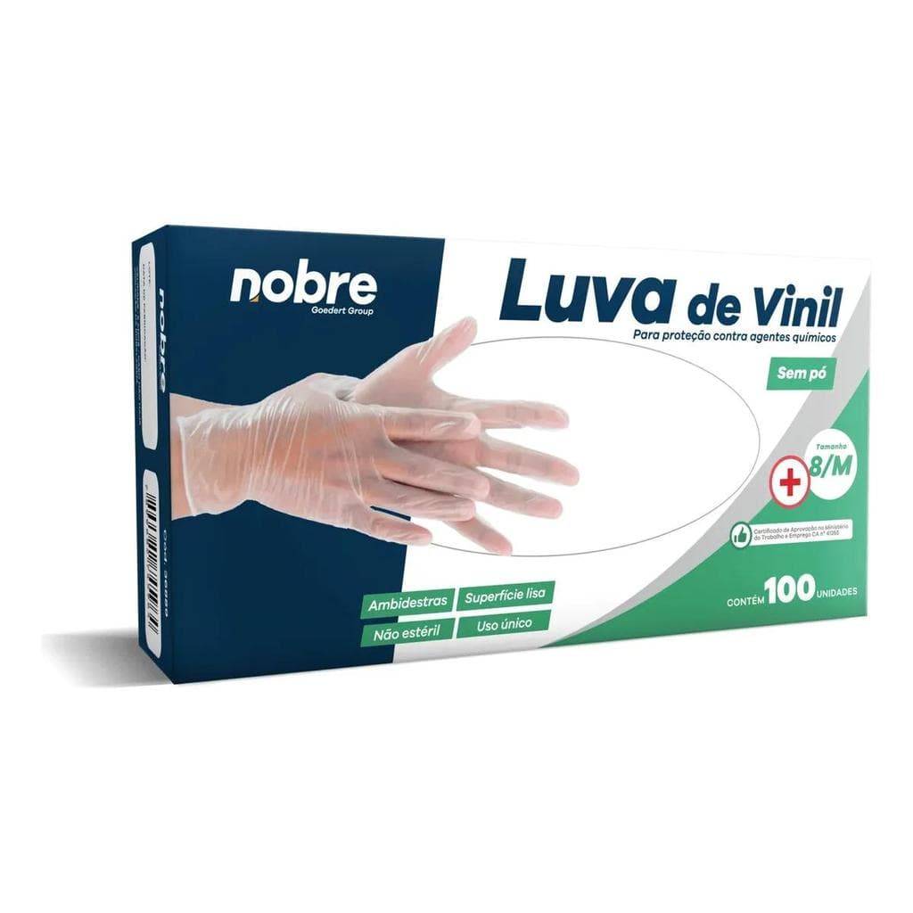 Luva Vinil Transparente Tamanho M Caixa Com 100 un Nobre Descartável