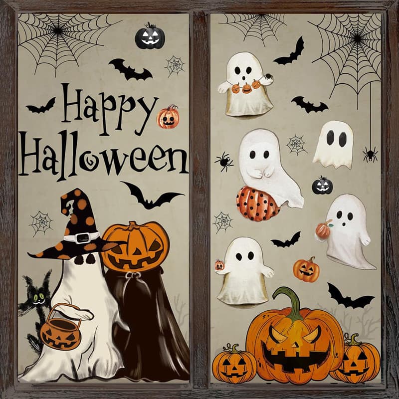 Halloween fantasma janela decoração adesivo abóbora halloween sala de estar parede pvc adesivo eletrostático