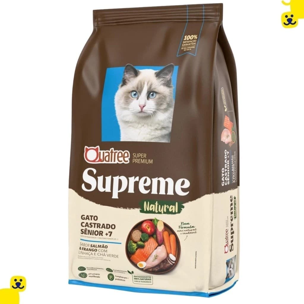 Ração Gato Castrado Ração Quatree Supreme Sênior 7+ Salmão Frango 10,1Kg Natural Ração Gato Castrado