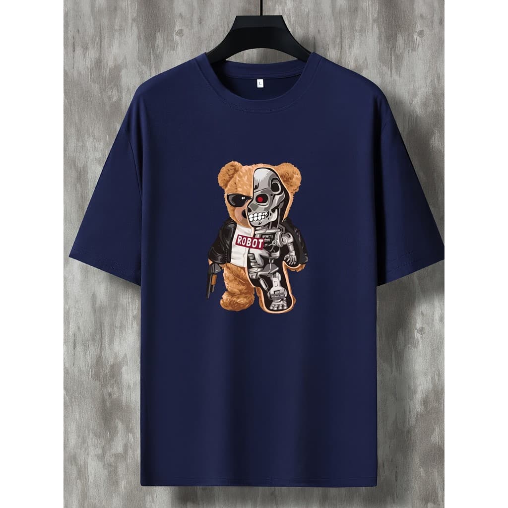 Camiseta Masculina Urso Robô Cyborg Streetwear  AlgodãoPremium Estampa Teddy Exterminador Camisa Confortável
