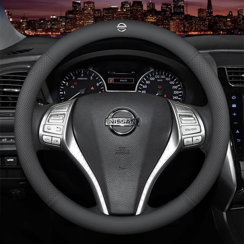 Capa para Volante de Carro em Couro Microfibra, Protetor de Volante Antiderrapante 38Cm para Nissan Navara Terra Leaf Mr