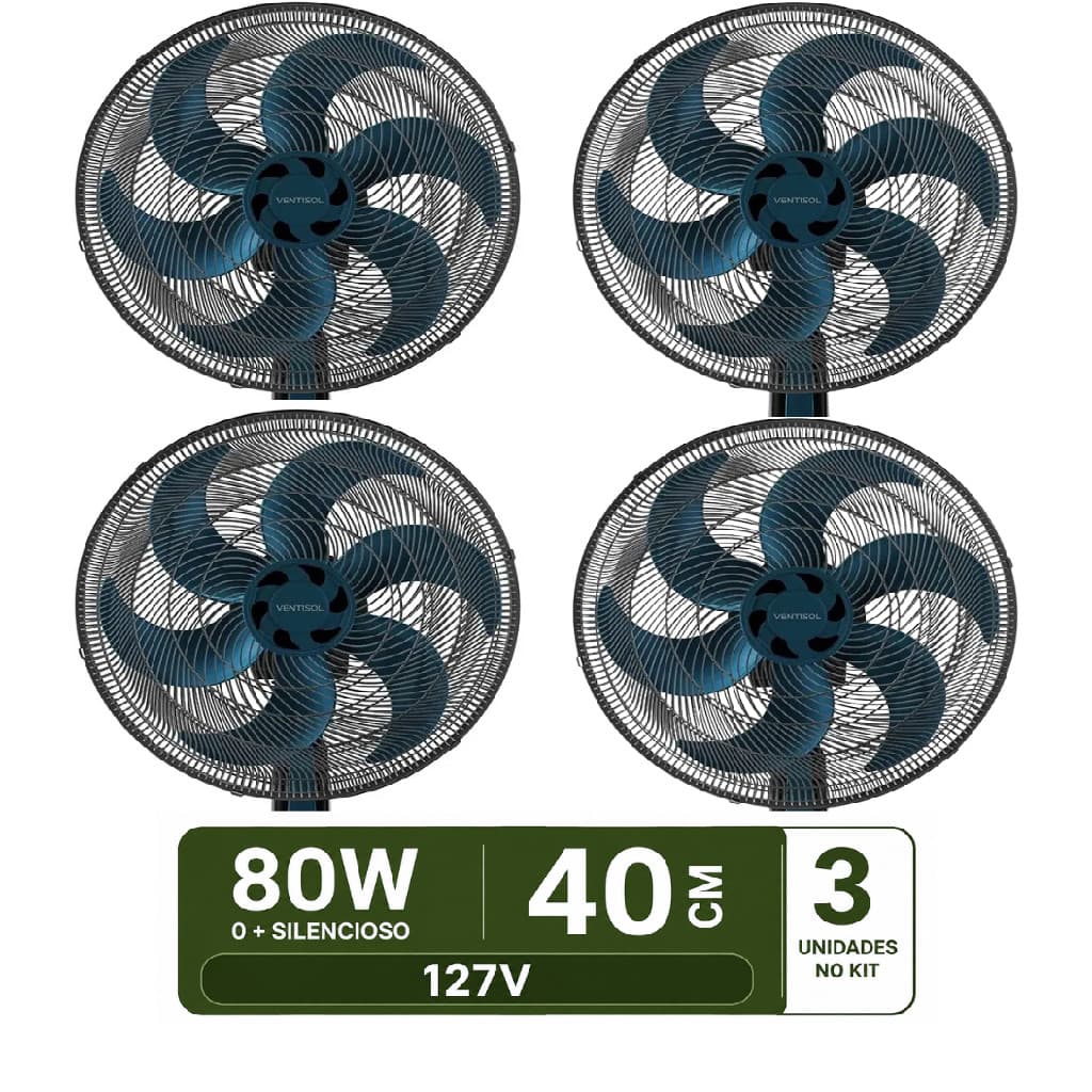 kit 4 Ventiladores De Mesa Turbo 6 Pás 40cm Ventisol