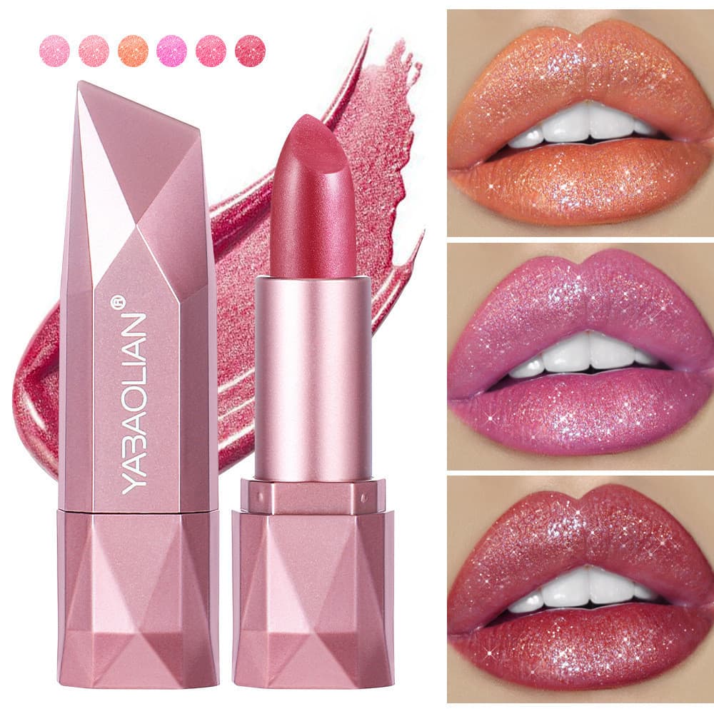 Batom diamante TEMU venda quente YABAOLIAN diamante perolado batom à prova dwaterproof água brilhante ouro hidratante di
