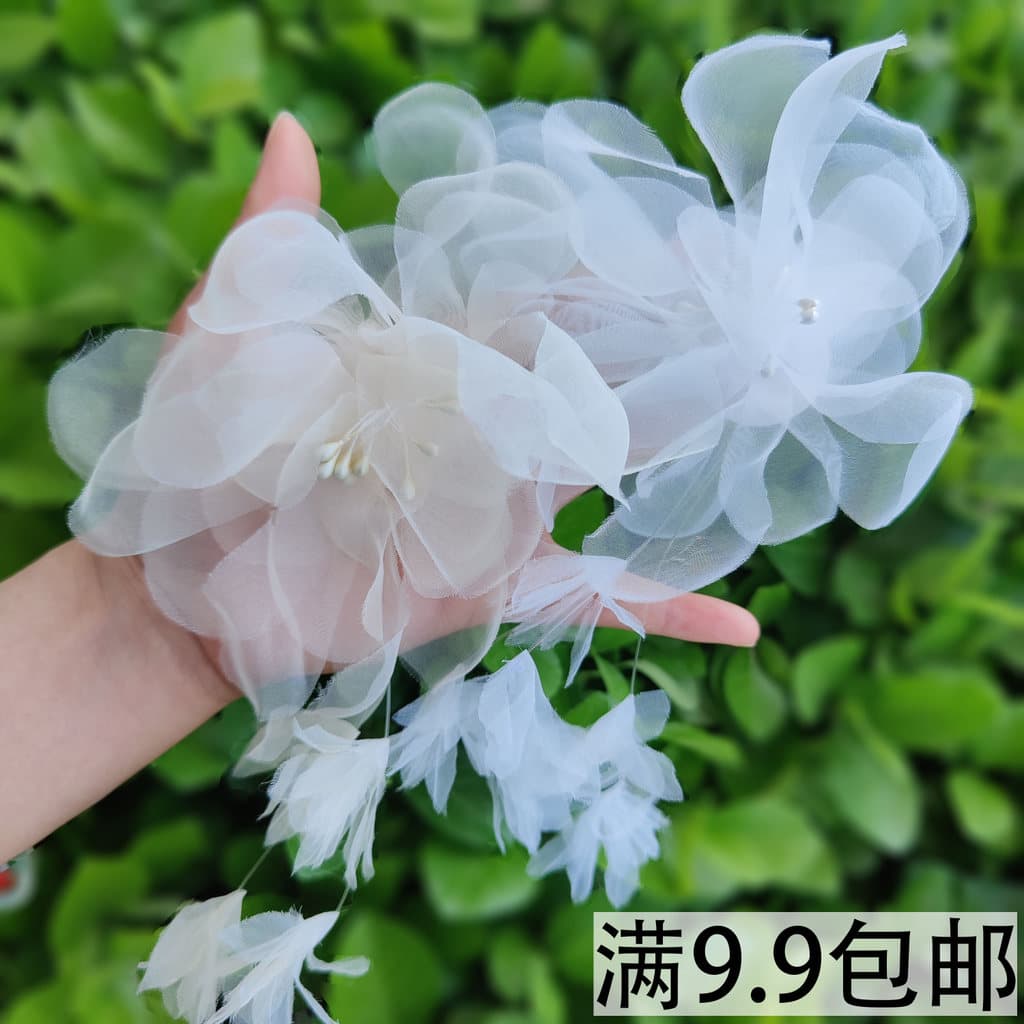 Feito à mão diy flor tridimensional Organza renda pendurada barba flor tridimensional moda roupas infantis decoração de