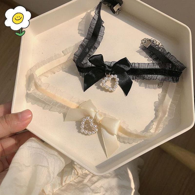 maoting } Feminino Bonito Colar Lolitas Artesanal Vintage Renda Coração Gargantilha Para Mulheres Gótico Arco Nó Nelace