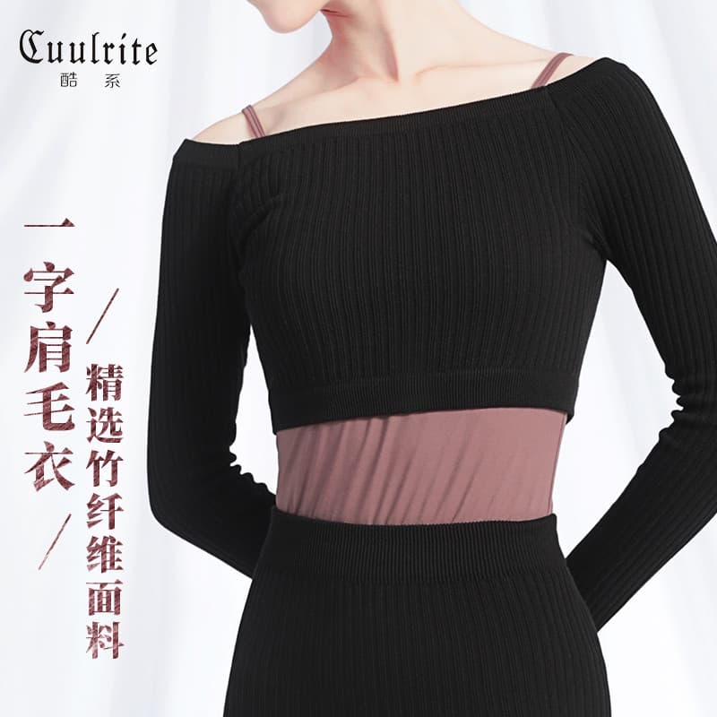 Camisola de dança terno feminino outono inverno manga comprida camisola de um pescoço adulto jaqueta de balé quente tern