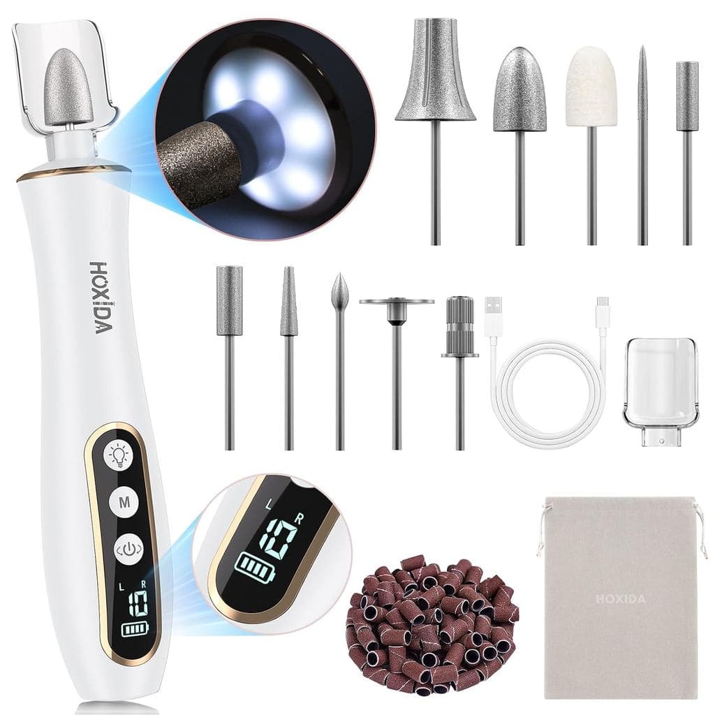 Lixadeira de Unhas Elétrica Sem Fio Hoxida: Lixadeira Profissional de 10 Velocidades com 360 °   Luz LED para Modelagem