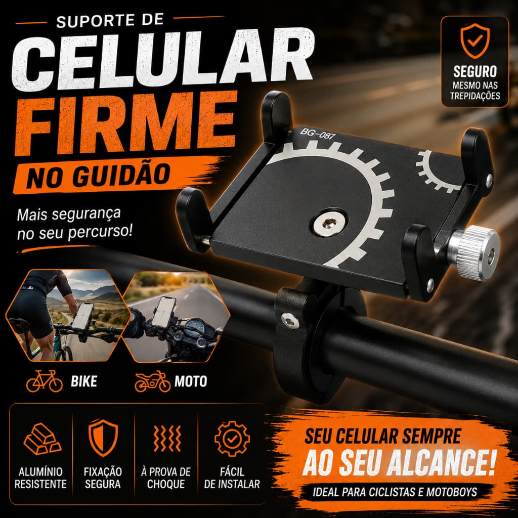 Suporte Celular para Bicicleta e Moto em Alumínio Seguro para Guidão GPS