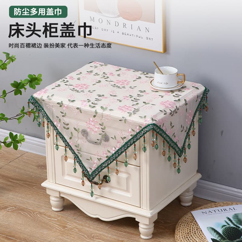Capa de mesa de cabeceira pano casamento novo estilo renda capa de mesa de cabeceira micro-ondas capa Anti-poeira quatro