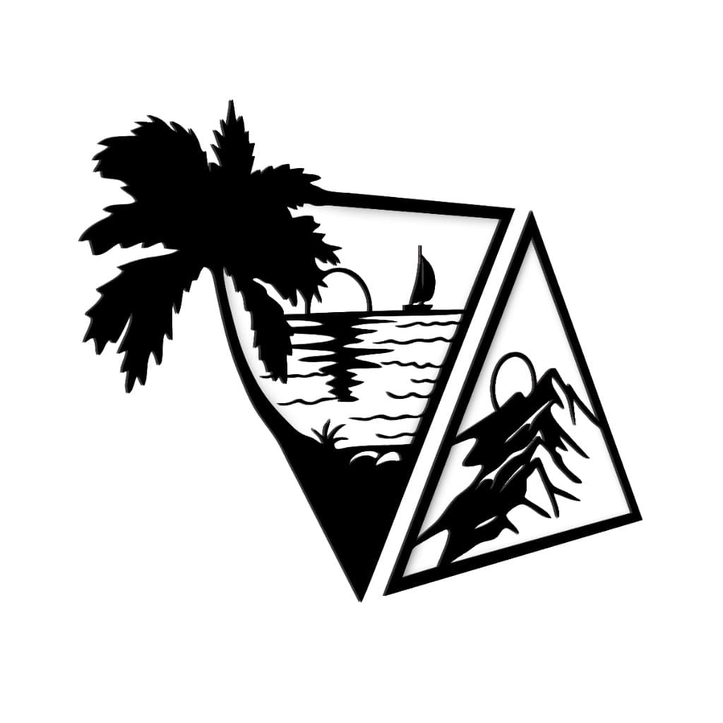 Quadro Decorativo Praia e Montanha MDF 3mm Preto Natureza e Aventura
