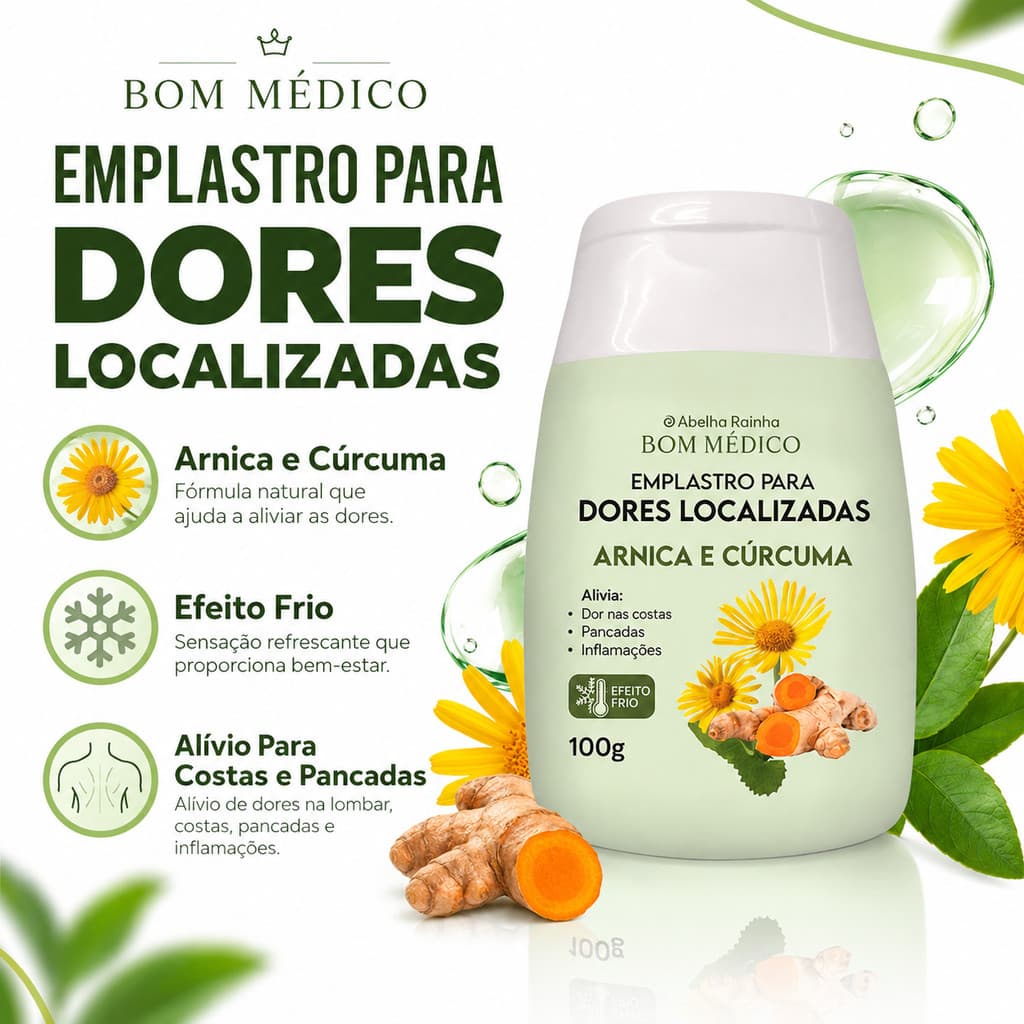 Emplastro Para Dores Localizadas Com Arnica E Cúrcuma Alívio Dor Nos Joelhos Lombar Pescoço Ombros 100g Abelha Rainha