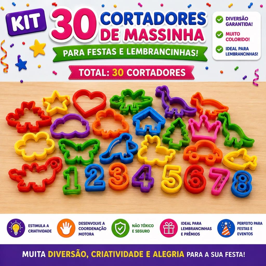 Kit 30 Cortadores Festa Lembrancinha Criança
