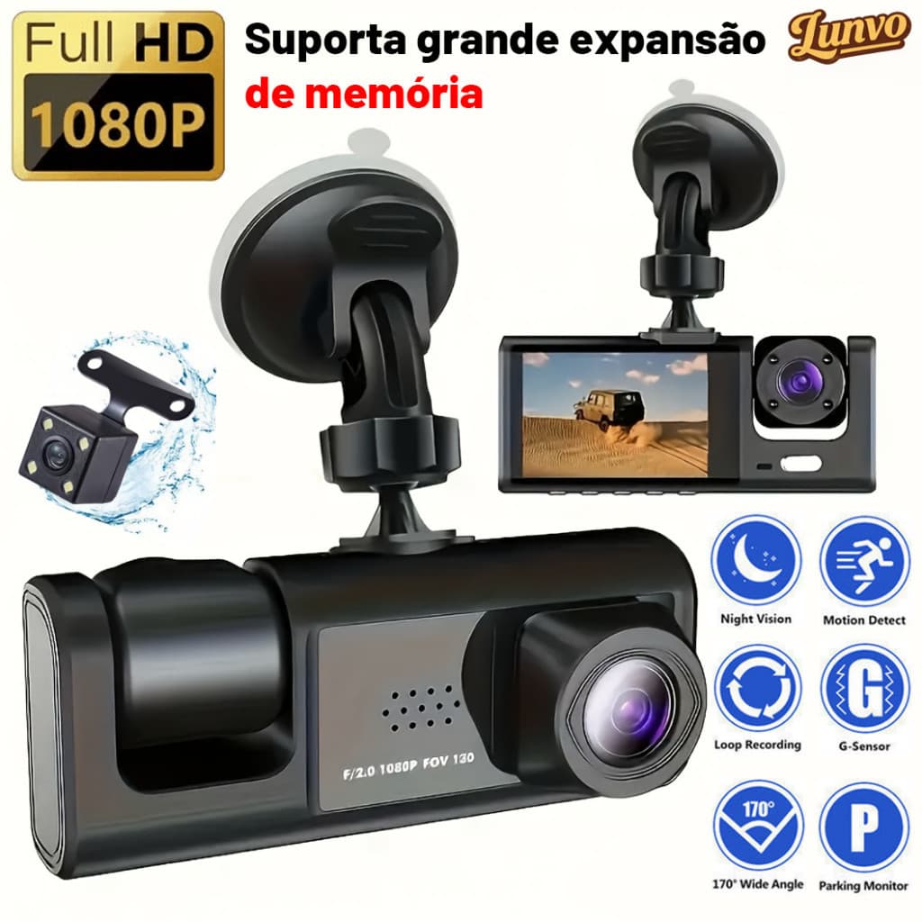 Dashcam Espelho Retrovisor Veicular HD 1080P Lente Dupla Frontal e Traseira, Gravador Automotivo para Carro