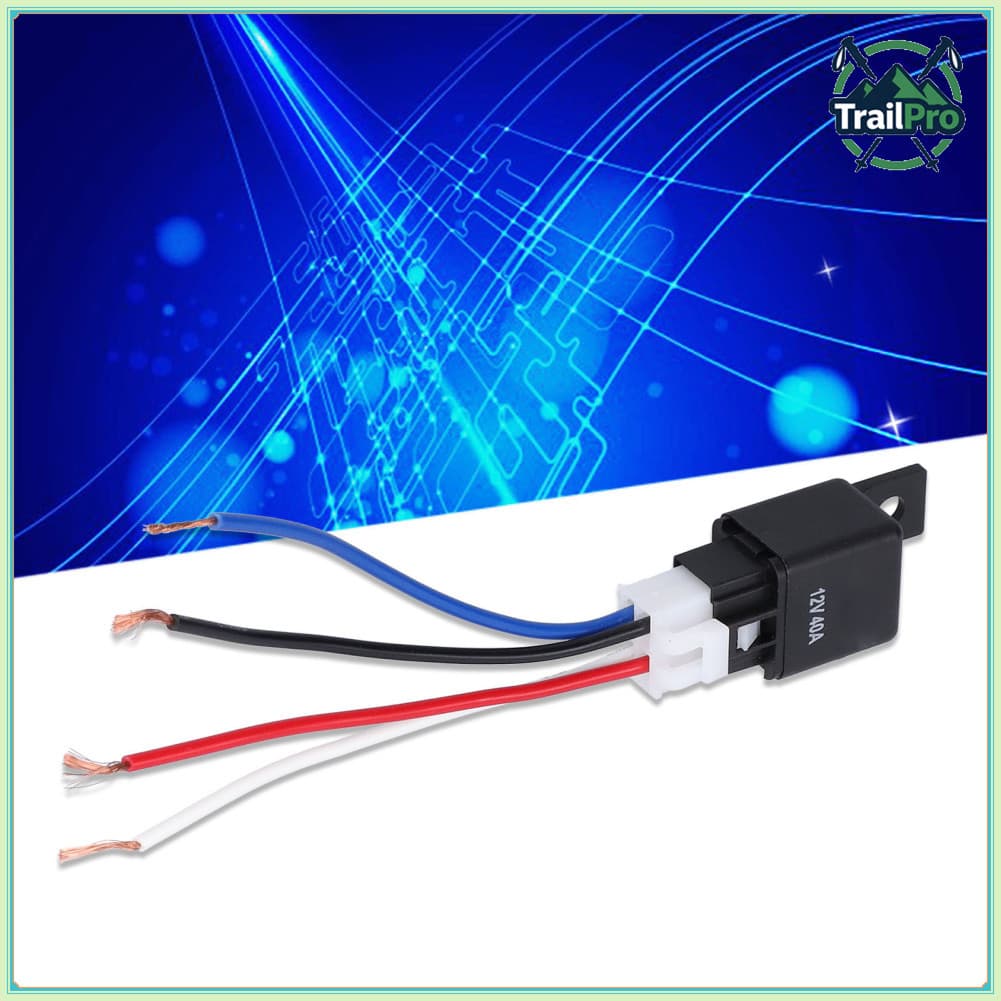 TrailPro Relé de cobre estanhado de nylon de 4 pinos com chicote de equipamentos automotivos DC 12V 40A