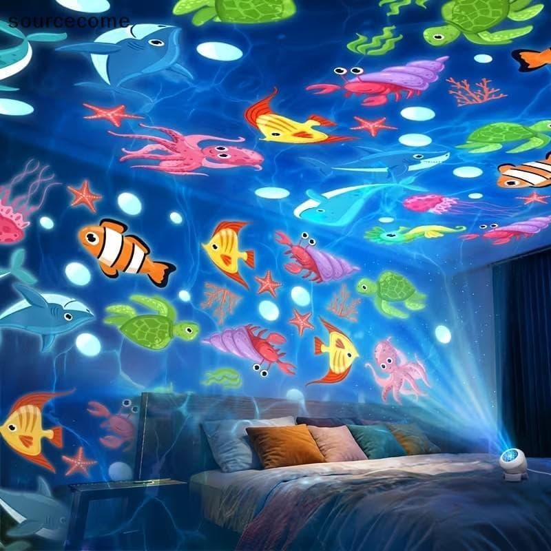 [sourcecome] Projetor LED Estrelado Oceano Luz Noturna Desligamento Automático Lâmpada De Projeção Dinâmica Rotativa Par