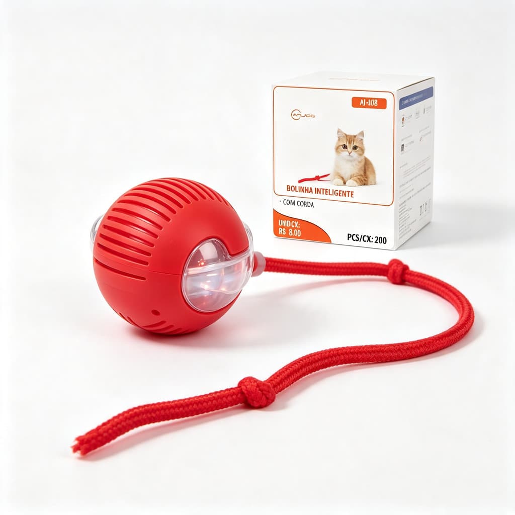 Bolinha Inteligente para Gatos com Corda, Brinquedo Automático Recarregável, Estimula o Entretenimento do Seu Pet