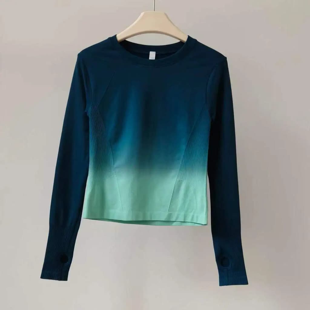 Roupa de Yoga Leve e Respirável com Cores em Gradiente, Camisetas Esportivas de Manga Longa, Top de Fitness Absorvente L