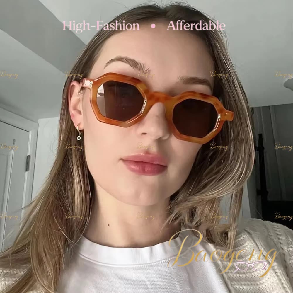 (BAOGENG) UV400 Euro-American Polygon Retro Óculos De Sol De Armação Pequena Unissex , Da Moda Para Ele , Seu Streetwear
