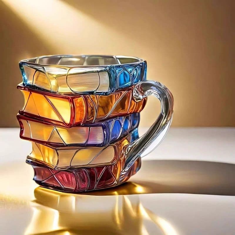Novo estilo xícara de café palha copo de vidro livro copo empilhamento copo de vidro colorido artístico de vinho