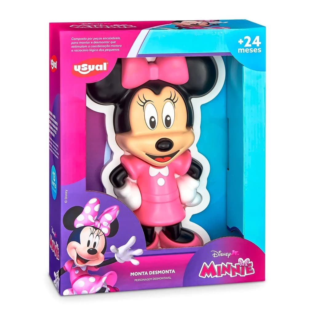 Monta Desmonta Minnie Mouse Disney Brinquedo Pedagógico Infantil 24 Meses - Usual Brinquedos